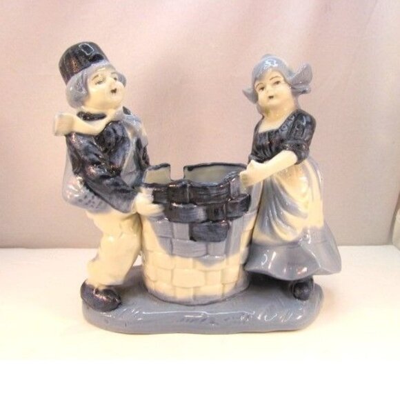 Vintage Ceramic Blue Delft Dutch Couple Figurine Planter Made In Japan - Picture 11 of 11